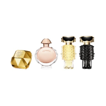 Paco Rabanne Ladies Mini Perfume Gift Set 1 x Lady Million Eau De Parfum Spray 5ml + 1 x Olympéa Eau De Parfum Spray 6ml + 1 x Fame Eau De Parfum Spray 4ml + 1 x Fame Parfum 4ml