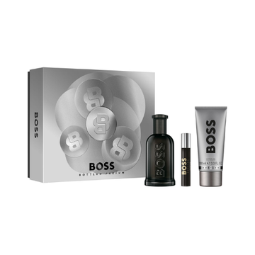 Hugo Boss Bottled Parfum Gift Set for Men 100ml Boss Bottled Parfum Spray + 100ml Shower Gel + 10ml Parfum Travel Size Spray