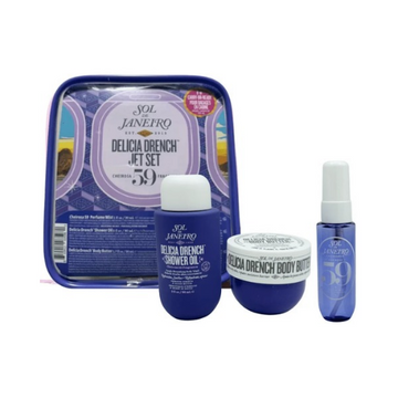 Sol de Janeiro Delícia Drench Travel Set Shower Oil 90ml + Travel Pouch + Body Butter 50ml + Cheirosa 59 Perfume Mist 30ml