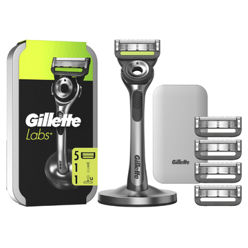 Gillette Labs with Exfoliating Bar Travel Case 1 Handle + 5 Blades + Magnetic Stand