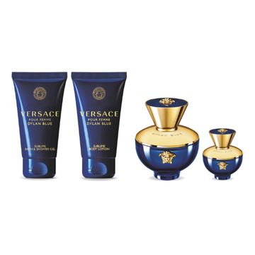 Versace Dylan Blue Pour Femme Gift Set 100ml EDP + 100ml Shower Gel + 100ml Body Lotion + 5ml EDP